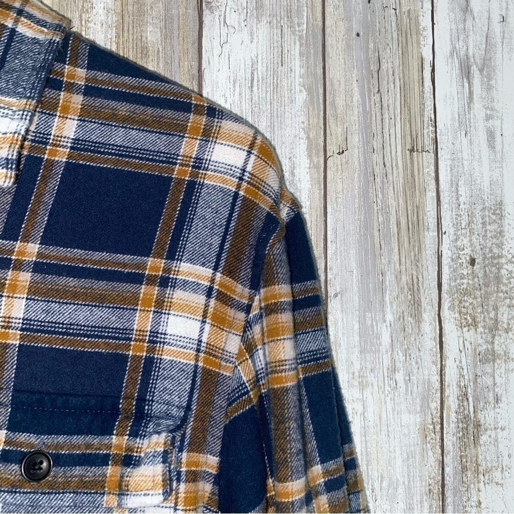 Lucky Brand Blue Yellow Plaid Flannel Button Down Shirt 100% Cotton Small - Picture 3 of 5